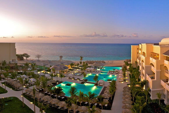 Evening pool at Iberostar Grand Rose Hall hotel in Jamaica