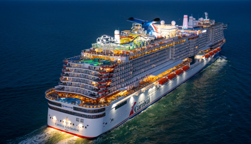 Carnival Celebration cruise ship rear on open water